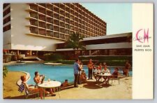 Postcard Puerto Rico San Juan The Caribe Hilton Hotel Poolside View Vintage picture