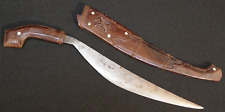Antique Philippine Bolo Knife Filipino 11 Inch Blade Wooden Decorated Scabbard picture