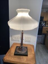 antique ornate Heavy copper & brass weber electric table lamp  Glass Shade picture
