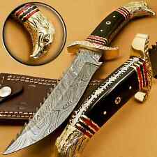 Beautiful Eagle Head Custom Handmade Damascus Hunting Tracker Knife -Horn Handle picture