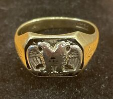 VTG Ostby Barton OB14k Yellow/White Gold Mens 32nd Degree Dbl Eagle Masonic Ring picture
