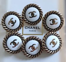 SET 6 Vintage 24 mm Chanel CC Stamped  Logo Black Gold Pearl Buttons 0,94 inch picture
