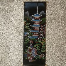 Vintage Japanese Black Velvet Wall Banner Tapestry Temple picture
