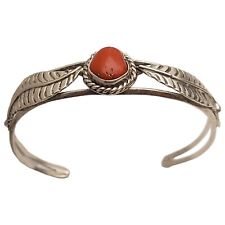 COLORFUL Irene chiquito VINTAGE  NAVAJO CORAL STERLING SILVER BRACELET picture