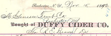 1892 ROCHESTER NY  DUFFY CIDER CO.  APPLES  BILLHEAD INVOICE Z1761 picture