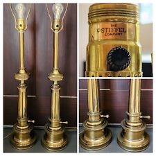 Pair (2) Vintage STIFFEL Mid-Century Heavy Brass Table Lamps Black Enamel Accent picture