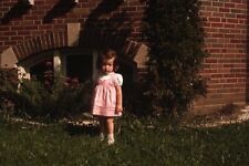 Kodak 35mm Slide 1940s Red Border Kodachrome CUte Toddler Baby Girl Pink Dress picture