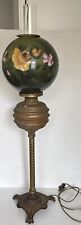 Antique Oil Parlor Lamp Electrified Rose Globe ,Brass & Cast Iron Paws Base 36