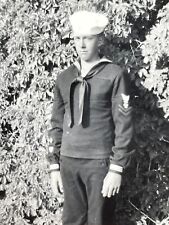 CF) Photograph Handsome US Navy Sailor Black Unifor Bush 1940s Serious Sad Draft picture