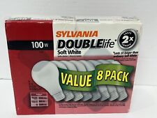 SYLVANIA 100 WATT DOUBLE LIFE SOFT WHITE PACK OF 8 LIGHT BULBS NEW SEALED picture