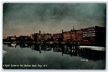 1908 Night Scene Hudson River Exterior Building Troy New York Vintage Postcard picture