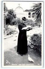 c1940s Mission San Juan Capistrano Priest Dove California CA RPPC Photo Postcard picture