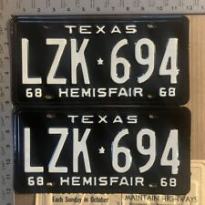 1968 Texas license plate pair LZK 694 YOM DMV Hemisfair NOS unused 13756 picture