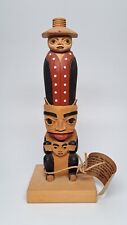 Vintage Northwest Coast Native American Indian Chief Bear Carved Wood Totem Pole picture