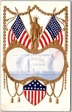 1909 Hudson Fulton Celebration Clermont Statue Liberty Flags Embossed Postcard picture