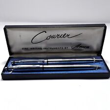 Vintage Courier Anson Chrome Pen & Pencil Set In Original Box No Ink picture