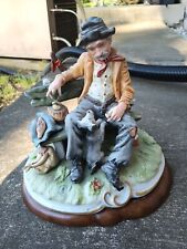Large Capodimonte Figurine Man on a Bench With Dog And Wine Signed & Tagged Mark picture