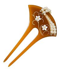 NEW Kanzashi Japanese Hair Ornament Accessory Amber & White Color from Japan picture