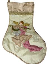 House Of Hatten Christmas Stocking Satin Angel Gloria Cream Pink Gold Green Rare picture