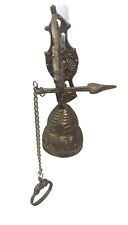 Vintage Antique Solid Brass Wall Hanging Dinner Bell With Pull Chain Sounds Good picture