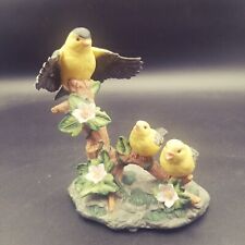 Vtg 3 Gold Finches On A Tree Figurine, Pink Flowers, Adult & 2 Chicks, READ picture
