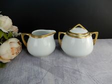 Vintage O&EG Royal Austria Greek Key Gold Trim Creamer And Sugar Bowl Set picture