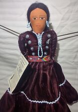 Handmade Navajo Doll Brown Dress Decorated Sequins & Beads 12