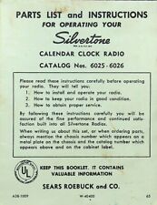 1956 Sears Silvertone Model 6025 - 6026 Calendar Clock Radio Parts/Instructions picture