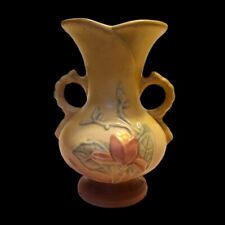 Vintage Hull Art Pottery Floral Magnolia Vase Double Handled Pink Yellow 6.5