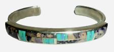 Vintage Kenneth Bitsie Navajo Sterling Silver Cuff Bracelet Inlay Fire Opal picture