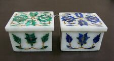 Set of 2 Piece Marble Jewelry Box Inlaid with Gemstone Candy Box 2.5x 1.5 Inches picture