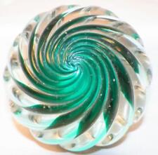 Emerald Green Crystal Paperweight Swirl Ribbed Art Glass Antique Vintage HELP picture