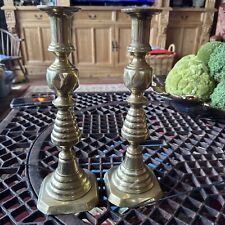 Victorian English Solid Brass Diamond Bee Hive Candle Sticks Pushup. Signed-mint picture