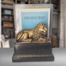Vintage Statuesque Borghese Italy Gold Gilt Lion Laying Down on Pedestal Bookend picture