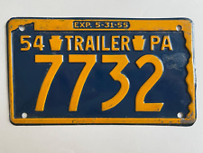 1954 Pennsylvania Trailer License Plate GLOSSY All Original Expires 1955 picture