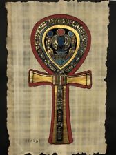 Rare  Authentic Hand Painted Ancient Egyptian Papyrus-Ankh- 9x12 Inch picture