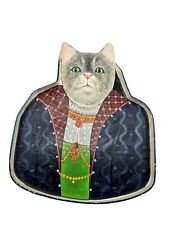 Amazing OOAK Handpainted 3D Cat In Renaissance Clothes Wood And Paper Mache Tray picture