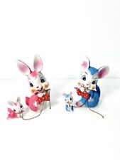 Lot 2 Vintage 1950s Anthropomorphic Large Blue & Red Sugar Glaze Mouse Boy Girl picture