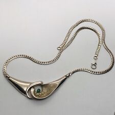 17” 19.6g 925 STERLING SILVER ABSTRACT MODERNIST EMERALD GEMSTONE NECKLACE picture