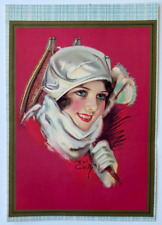 Vintage Earl Christy Art Deco Pin-Up Portrait Print, Snowshoeing 1930s Lady picture