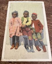 Vintage CUTE postcard Black Americana Children Standing By Wall picture