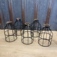 Lot of 5 Black Metal Steel Bulb Cage Industrial Light Pendant Lamp Steampunk picture