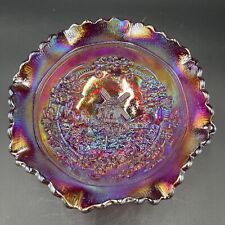 Carnival Glass Red Iridescent Ruffle Bowl in Windmill Imperial Glass Vintage picture