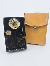 Vintage Emerson Vanguard 888 Nevabreak Transistor Radio Black w Tan Leather Case picture