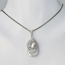 Vintage Original 925 Sterling Silver Black Tahitian Ocean Pearl Pendant Necklace picture