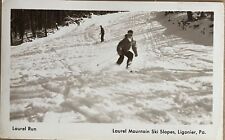 Ligonier PA Laurel Mtn Ski Slopes Skier Real Photo Pennsylvania Postcard c1940 picture