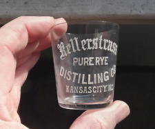 KELLERSTRASS PURE RYE KANSAS CITY PRE PRO ETCHED WHISKEY SHOT GLASS 1905 ERA picture