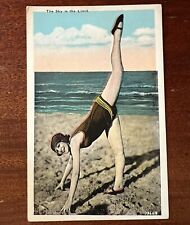 VTG 1920s Flapper Postcard Bathing Beauty Swimsuit Stretching SKY IS THE LIMIT picture