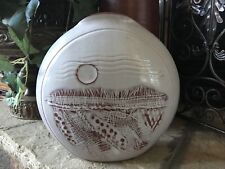 Vintage Ceramic Vase Large Signed Rare Textured Pottery Abstract Sunset Sunrise picture