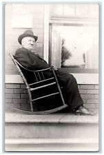 Grandpa In Rocking Chair Postcard RPPC Photo House Porch c1910s Unposted Antique picture